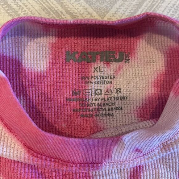 Katie J NYC Girls Pink Tie Dye Cropped Long Sleeve Waffle Shirt - Size XL - Picture 5 of 6
